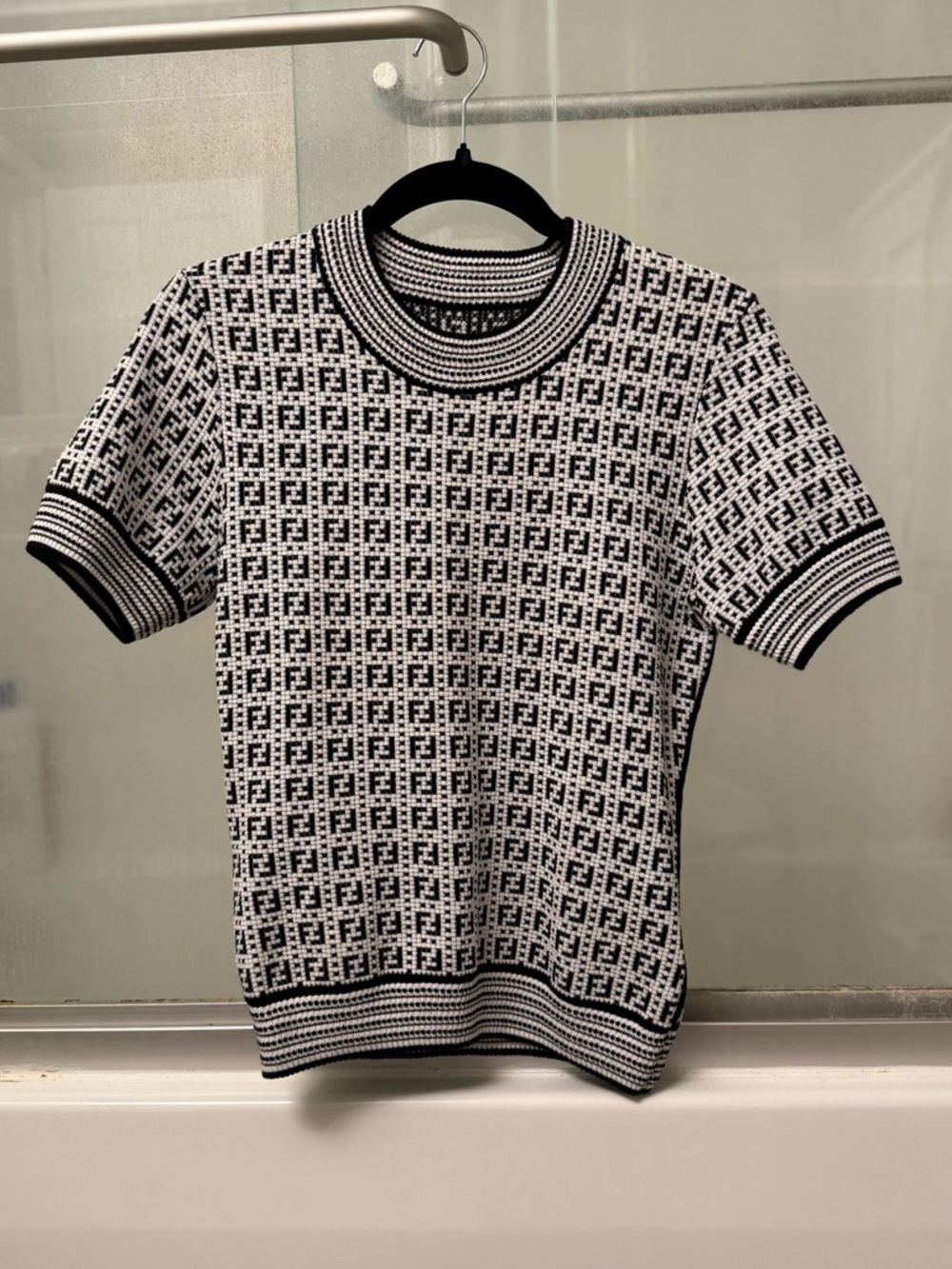 Fendi Black and White Logo Knit Short-Sleeve Top